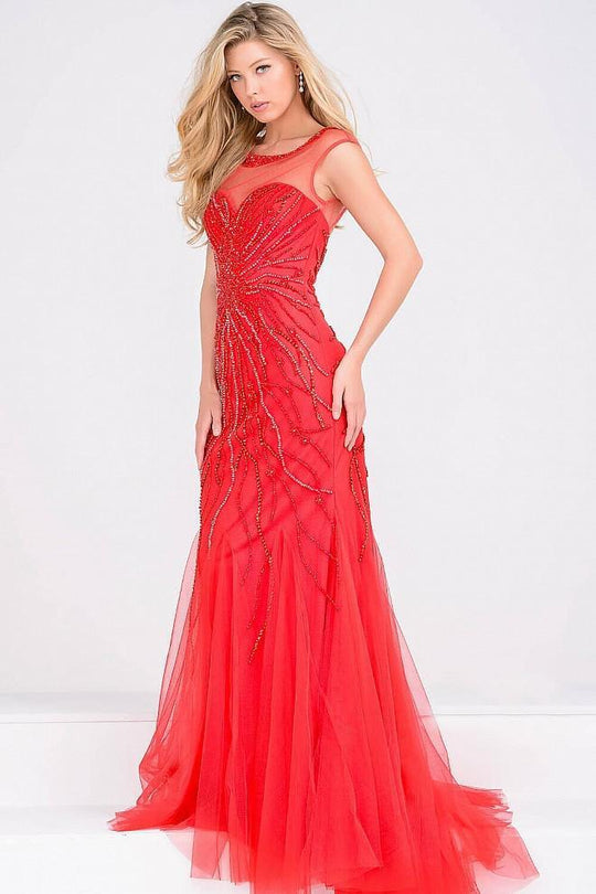 Beaded Sheer Neckline Prom Dress JVN33693