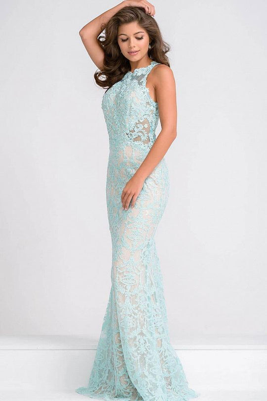 Sleeveless Fitted Lace Long Dress JVN36779