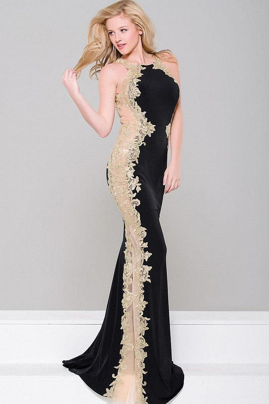 JVN40890 Gold Embroidered Fitted Dress