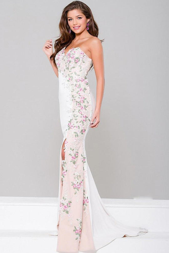 High Slit One Shoulder Applique Dress JVN41458