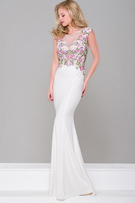 Floral Sheer Neck Fitted Dress JVN41547