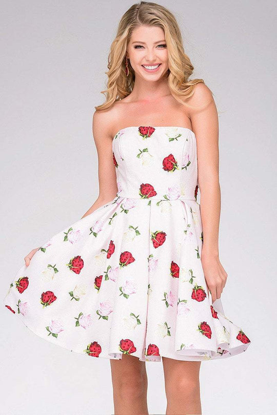 JVN42902 Strapless Floral Print Cocktail Dress
