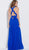 Jovani - JVN49762 Ruched Deep V-neck A-line Dress in Blue