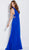 Jovani - JVN49762 Ruched Deep V-neck A-line Dress in Blue