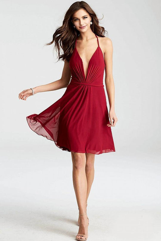 JVN52153 Deep V-Neck A-Line Dress