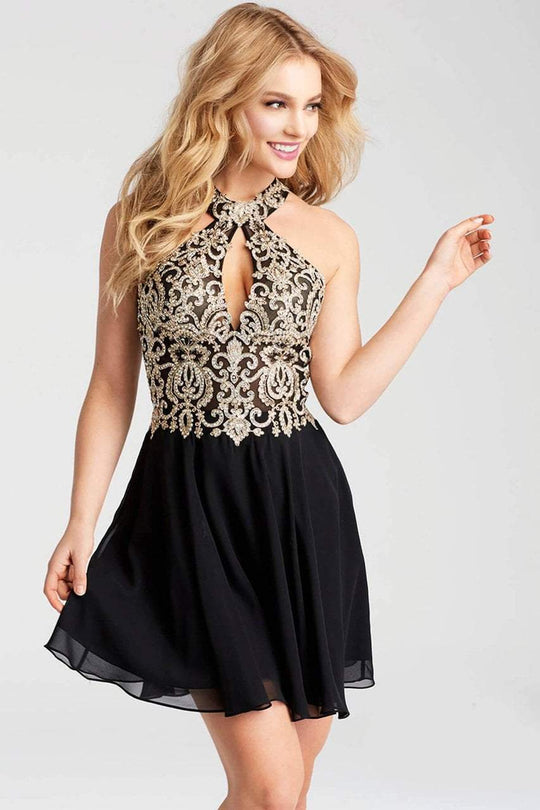 JVN53177 Embroidered Halter Neck A-Line Dress