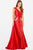 Jovani - JVN59080 Cap Sleeve Crystal Embellished Front Slit Gown In Red