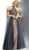 Jovani - JVN60456 Beaded Tulle Overskirt High Halter Gown In Gray