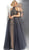 Jovani - JVN60456 Beaded Tulle Overskirt High Halter Gown In Gray