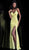 Jovani - JVN61070 Embellished Lace V-neck Trumpet Dress With Slit in Yellow and Neutral
