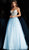 Jovani - JVN62323 Crystal Embellished Deep V-neck Tulle Ballgown in Blue