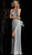Jovani - JVN62325 Ruched Deep V-neck Stretch Jersey Sheath Dress in Silver