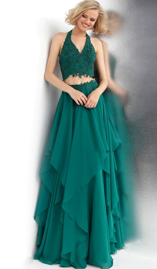 Jovani - JVN62421 Embellished Two Piece Layered A-line Dress In Green