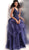 Jovani - JVN62554 Embroidered Plunging V-neck Tiered Ruffled Ballgown In Blue