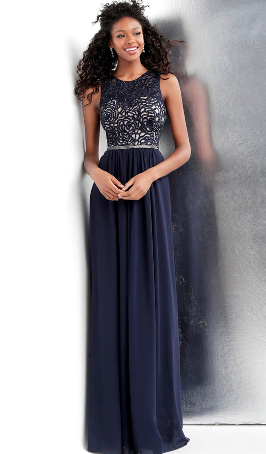 Jovani - JVN62561 Illusion Jewel Lace A-Line Gown In Blue