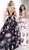 Jovani - JVN62624 Floral Printed Deep V-neck Ballgown in Black and White