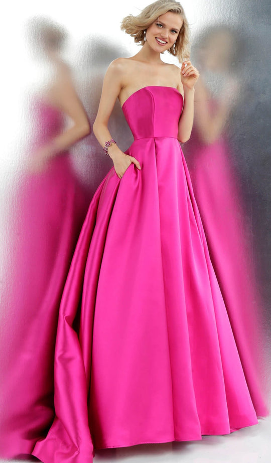 Jovani - JVN62633 Chic Strapless Pleated Ballgown With Train In Pink