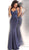 Jovani - JVN64111 Embroidered V-neck Mermaid Dress With Train in Blue