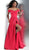 Jovani - JVN64244 Off-Shoulder Pleated A-line Dress With Slit and Train in Red
