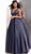 Jovani - JVN65483 Deep V-neck Pleated Ballgown With Cutouts In Blue