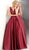 Jovani - JVN65483 Deep V-neck Pleated Ballgown With Cutouts in Red