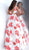 Jovani - JVN66721 Floral Printed Deep V-neck Pleated Ballgown in White and Print