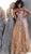 Jovani - JVN66727 Embellished Plunging V-neck Ballgown In Grey And Mocha