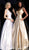 Jovani - JVN66900 Plunging V-neck Metallic Ballgown With Side Pockets in Gold and Silver