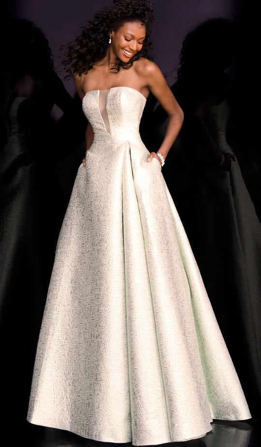 Jovani - JVN67091 Strapless Jacquard A-Line Evening Dress In Green