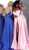 Jovani - JVN67098 Double Spaghetti Strap A-Line Satin Gown in Blue and Pink