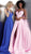 Jovani - JVN67098 Double Spaghetti Strap A-Line Satin Gown in Blue and Pink