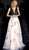 Jovani - JVN67273 Floral Print Plunging A-Line Gown in Black and White