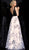 Jovani - JVN67273 Floral Print Plunging A-Line Gown in Black and White