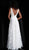 Jovani - JVN67274 Deep V-neck Floral Patterned A-line Dress in White