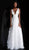 Jovani - JVN67274 Deep V-neck Floral Patterned A-line Dress in White