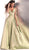 Jovani - JVN67647 Plunging V-Neck Metallic Ballgown in Green and Gold