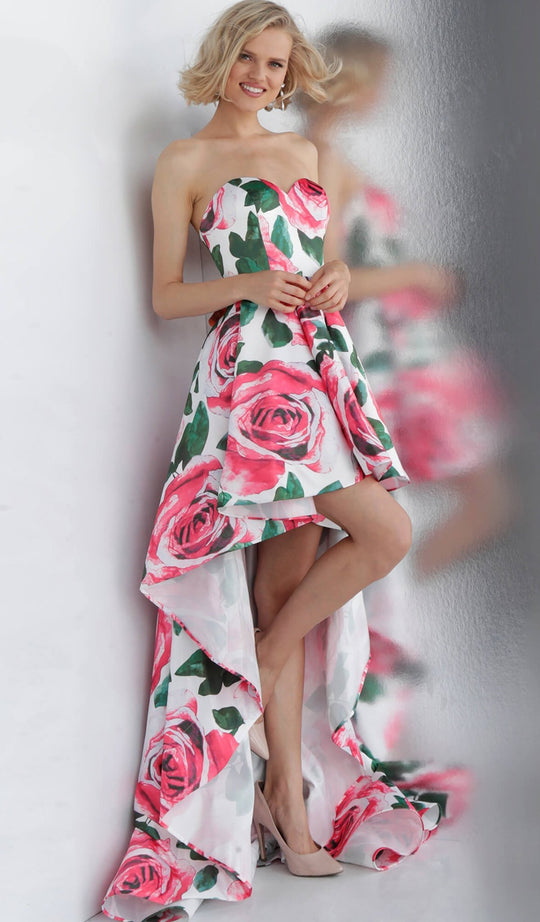 Jovani - Sweetheart Floral A-Line High Low Dress JVN67698 - 1 pc Print In Size 8 Available