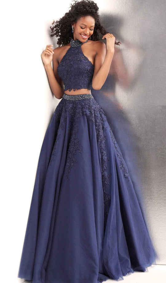 Jovani - JVN68259 Two Piece Lace Embroidered Ballgown in Blue