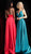Jovani - JVN68314 Embellished Deep V-neck A-line Dress With Slit In Red and Green