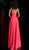 Jovani - JVN68314 Embellished Deep V-neck A-line Dress With Slit In Red