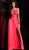 Jovani - JVN68314 Embellished Deep V-neck A-line Dress With Slit In Red