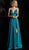 Jovani - JVN68314 Embellished Deep V-neck A-line Dress With Slit In Green
