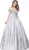 Jovani - 59065 Floral Embroidered Off-Shoulder Ballgown In Silver
