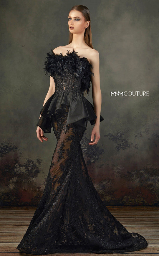 MNM COUTURE - K3664 Bedazzled Strapless Mermaid Dress In Black