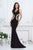 Janique K6514 - Long V-Neck Halter Gown With Shimmering Embellishment in Black