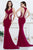 Janique K6514 - Long V-Neck Halter Gown With Shimmering Embellishment in Red