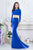 Janique K6525 - Trendsetter Two Piece Long Sleeved Emebllished Neckline Jersey Gown in Blue
