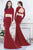 Janique K6525 - Trendsetter Two Piece Long Sleeved Emebllished Neckline Jersey Gown in Red