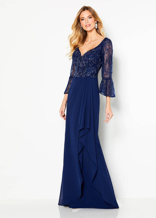 Cameron Blake - 219681W Lace Embroidered Bell Sleeve Trumpet Dress In Blue