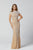 Primavera Couture - 3364 Horizontal Bead Embellished Fitted Dress In Neutral